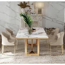 Forclover 71 In Rectangular Luxury White Marble Modern Dining Table W Gold Stainless Legs For Kitchen And Dining Room Seats 8 White 71
