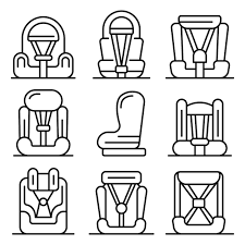 Baby Car Seat Icons Set Outline Style