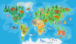Cartoon World Map For Kids Nursery With