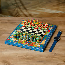 Handcrafted Painted Walnut Wood Chess