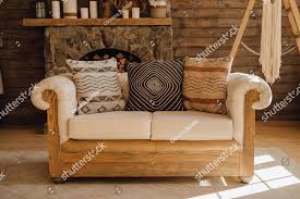 Wooden Sofa In Chalet Cozy Interior