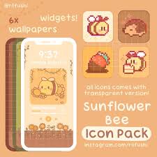 Sunflower Bee App Icon Set Kawaii