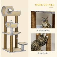 Pawhut 48 Fun Cat Tree With Scratching Posts Small Cat Tower For Indoor Cat Furniture Cat Tunnel Bed Activity Center Climbing Toy