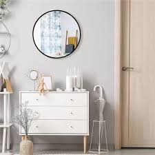16 Inch Round Wall Mirror With Aluminum Alloy Frame Black丨costway
