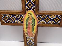 Mexican Tile Wall Cross Virgin Of