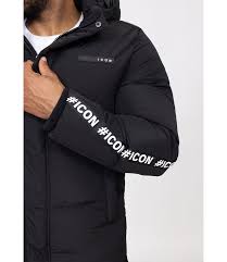 Zwarte Heren Puffer Jacket Met Tekst