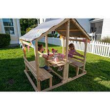 Funphix Kids Klubhouse Wooden Playhouse Outdoor Indoor Diy Backyard Playhouse With Table Benches