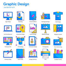Graphic Design Icon Set Line And Flat