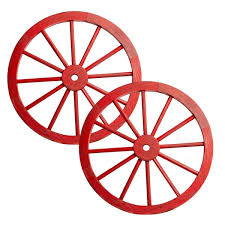 Wooden Wagon Wheel In Antique Red