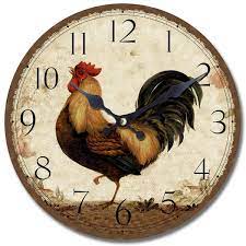 Wooden Wall Clock With Rooster Print