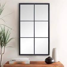 Parisloft 48 In H X 28 In W Rectangular 6 Windowpane Metal Black Frame Wall Mirror