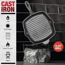 Granitestone 10 25 In Pre Seasoned Cast Iron Square Grill Pan Black