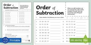 Order Of Subtraction Worksheet Teacher