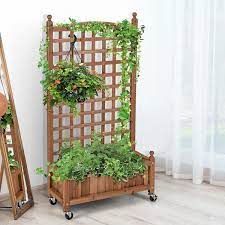 Costway 50in Wood Planter Box W Trellis Mobile Raised Bed For Climbing Plant