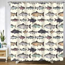 Fish Shower Curtain Blue Vintage