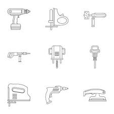 House Electric Tool Icon Set Outline