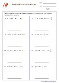 Solving Quadratic Equation Worksheets