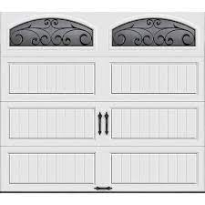 Clopay Gallery Collection 8 Ft X 7 Ft 18 4 R Value Intellicore Insulated White Garage Door With Wrought Iron Window 111217
