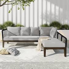Rope Waved Patio Sofa Set Acacia Wood
