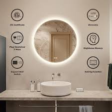Homlux 32 In W X 32 In H Round Frameless Led Light With 3 Color And Anti Fog Wall Mounted Bathroom Vanity Mirror Silver