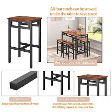 Yofe 5 Piece Rustic Brown Particle Board Top Dining Table Set Seats 4 Kitchen Counter Height Table Chair Set With 4 Stools