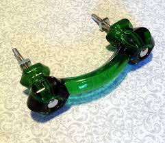 4 Emerald Green Glass Cabinet Handles