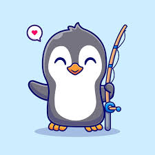 Cute Penguin With Fishing Rod Cartoon