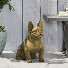 Noble House Delamore Outdoor French Bulldog Garden Statue In Rustic Gold