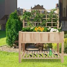 48 In Natural Raised Garden Bed Elevated Wooden Planter Box With Trellis
