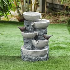 Grey Resin Tiered Pots Outdoor Fountain