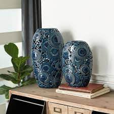 Blue Ceramic Fl Decorative Vase