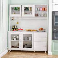 Fufu Gaga Glass Doors Large Pantry Kitchen Cabinet Buffet With 4 Drawers Hooks Open Shelves 74 8 In H X 63 In W X 15 7 In D