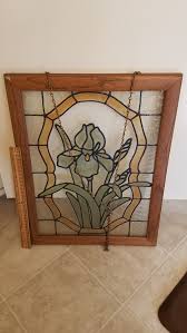 Vintage Wood Framed Leaded Stained