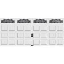 Clopay Gallery Collection 16 Ft X 7 Ft 18 4 R Value Intellicore Insulated White Garage Door With Wrought Iron Window 111199
