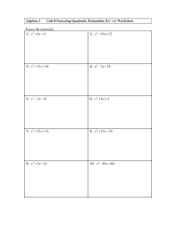 Algebra 1 Unit 8 Factoring Quadratic