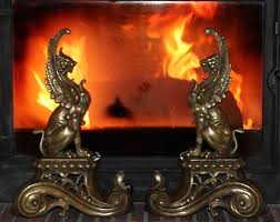 Gold Bronze Griffins Fireplace Andirons