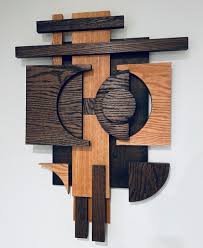Abstract Geometric Wood Wall Sculpture