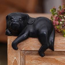 Hand Made Wood Dog Sculpture Black