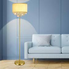 Dey 64 In Gold Crystal 1 Light E26 Standard Floor Lamp For Living Room With Fabric Shade