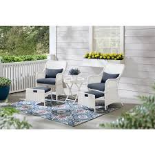 Hampton Bay Garden Hills 5 Piece Wicker Outdoor Set With Cushionguard Sky Blue Cushions
