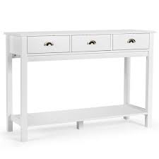 Costway Console Table With 3 Drawers Bottom Shelf Sofa Side Table Entryway White