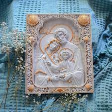 Holy Family Wooden Carved Icon White