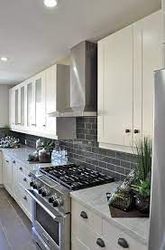 Ice Gray Glass Subway Tile Kitchen