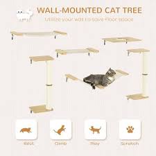 Pawhut Unique Cat Tree Made From Cat Shelves With 8 Levels For More Height Wall Mounted Cat Tree Climbing Playground Cat Hammocks Modern Cat Tree