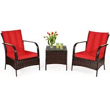 3 Pcs Patio Rattan Furniture Set Red