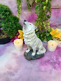 Handcrafted White Wolf Statue Cold Cast