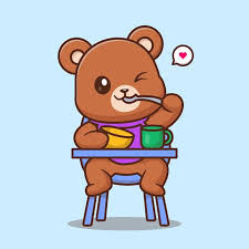 Cute Bear Baby Eating Porridge On Baby