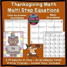 Thanksgiving Math Solving Equations