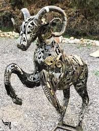 Metal Goat Statue Sculpture By Bull Art