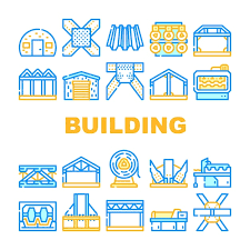 Selfframing Metallic Building Icons Set